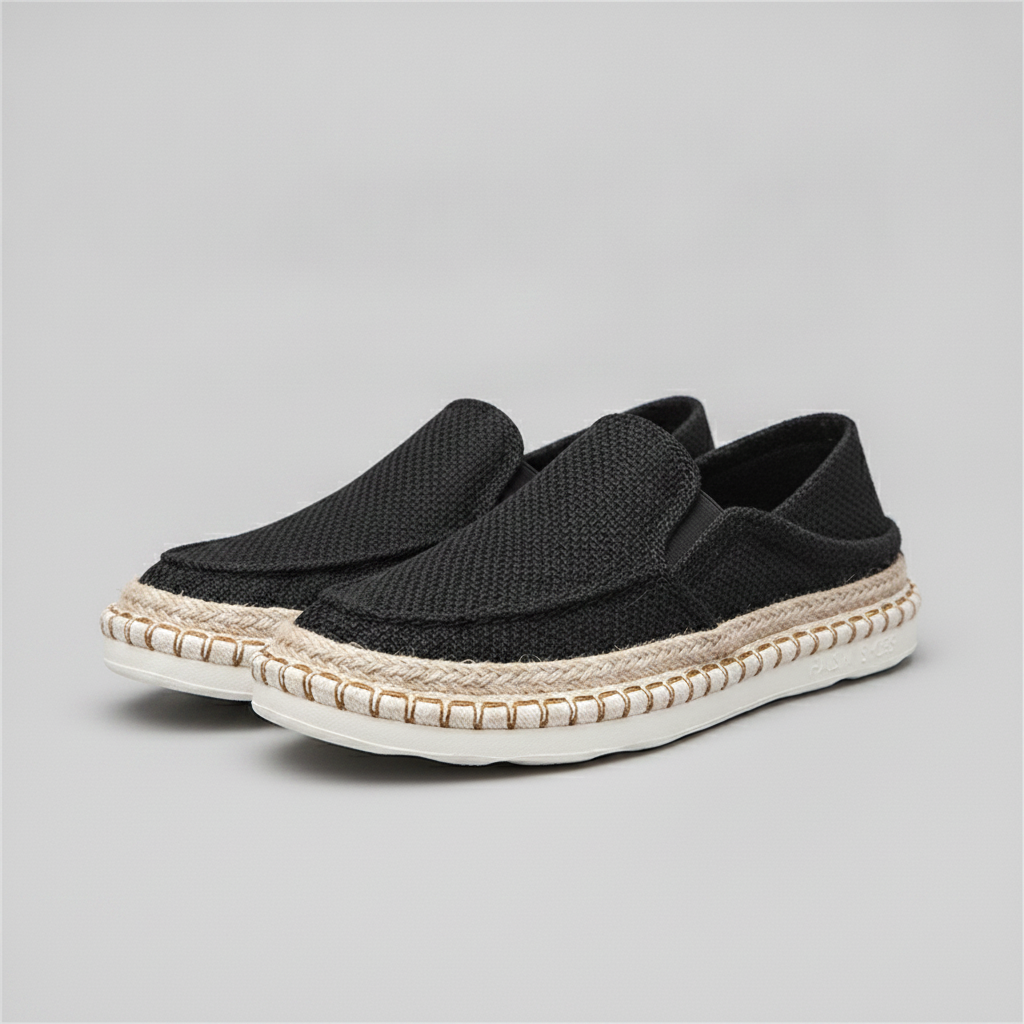Men's Black Mesh Espadrille Slip-On Sneakers