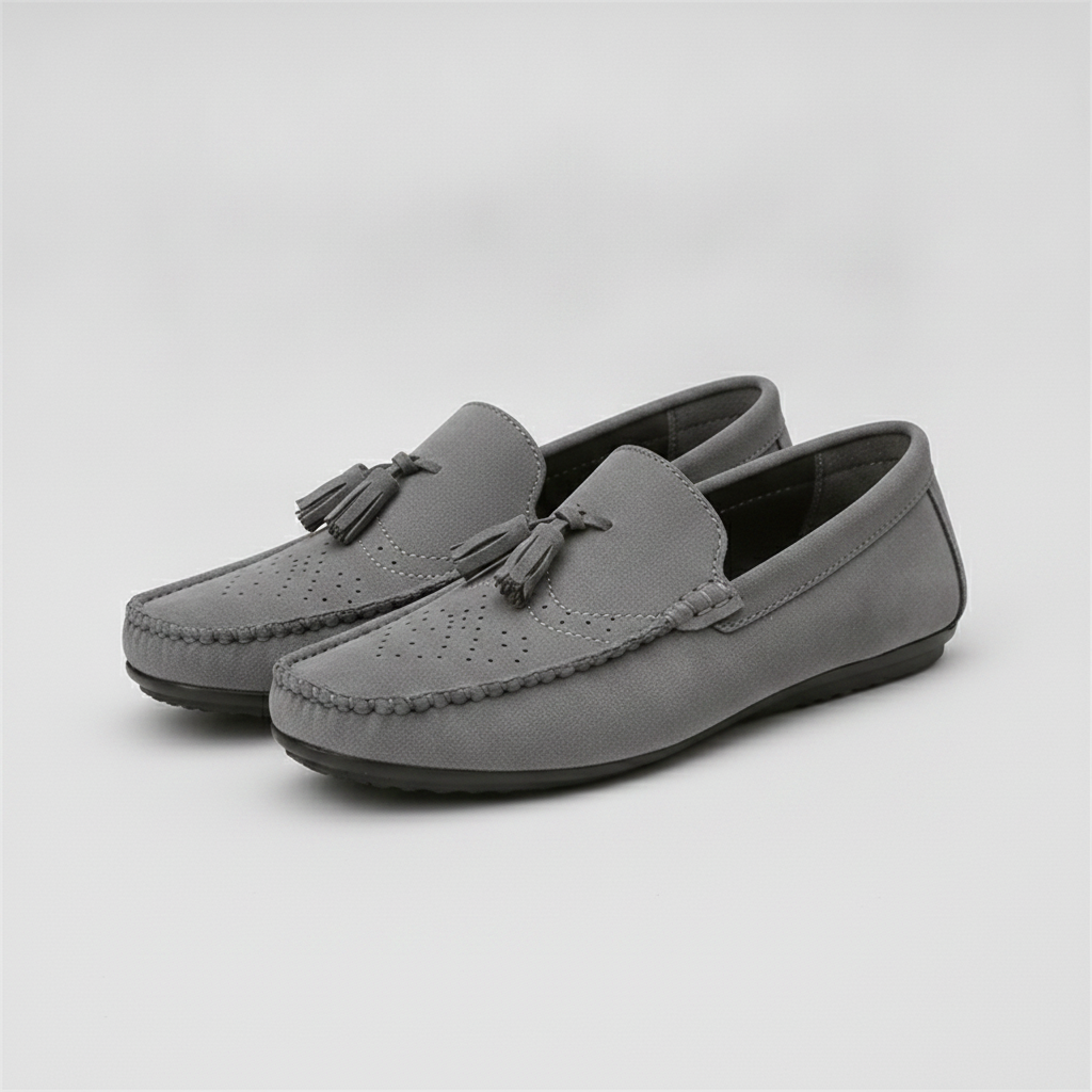 Men's Gray Suede Tassel Driving Loafers