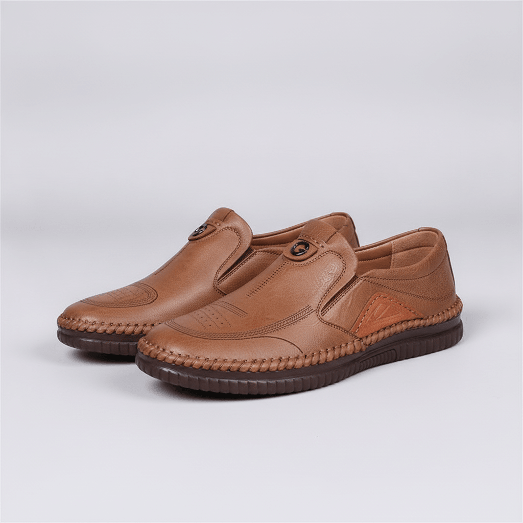 Men's Brown Leather Hand-Stitched Slip-On Loafers - Bennevi