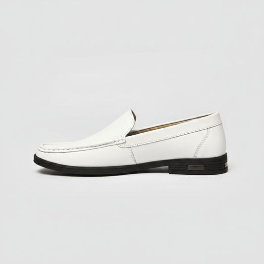 Men's White Leather Slip-On Loafers with Black Sole - Bennevi