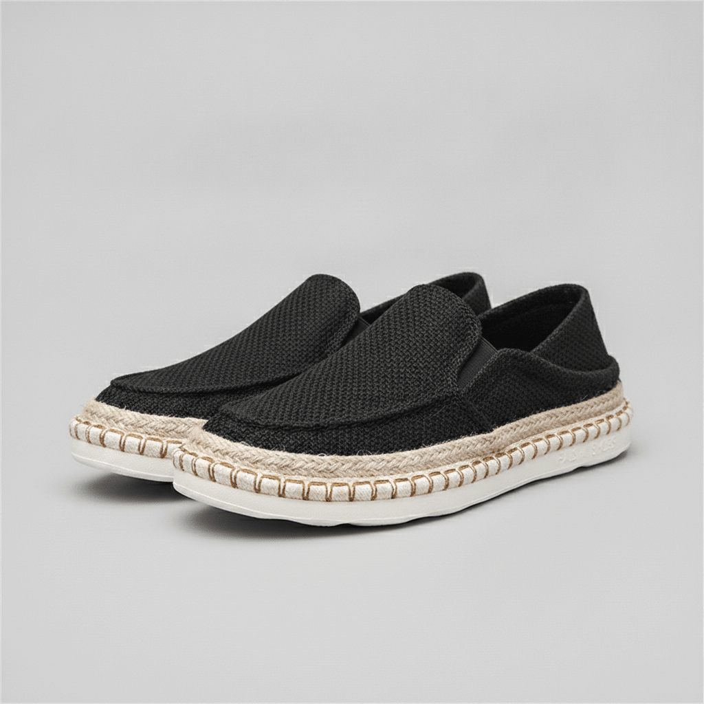 Men's Black Mesh Espadrille Slip-On Sneakers - Bennevi
