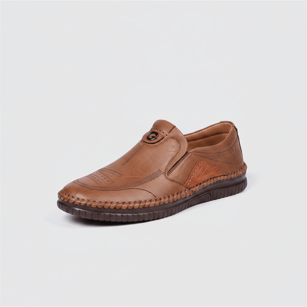 Men's Brown Leather Hand-Stitched Slip-On Loafers - Bennevi