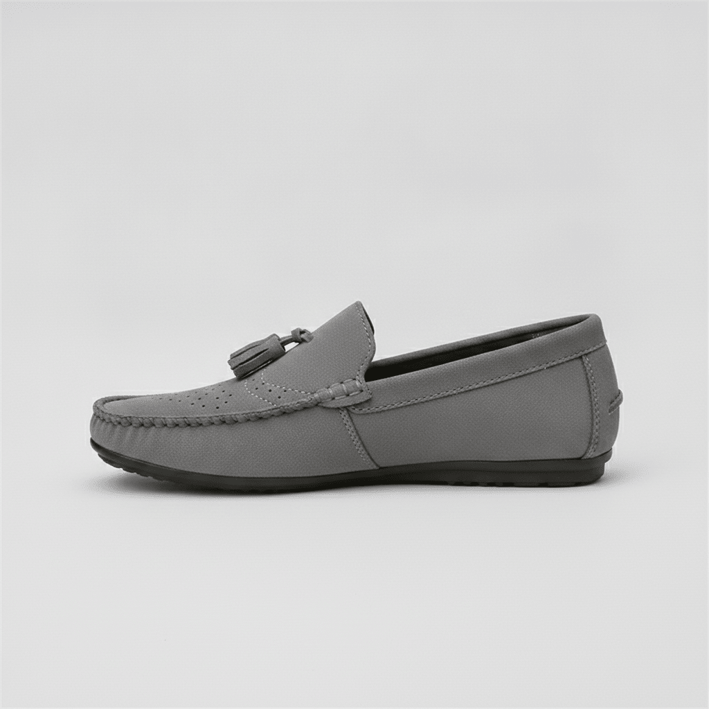 Men's Gray Suede Tassel Driving Loafers - Bennevi