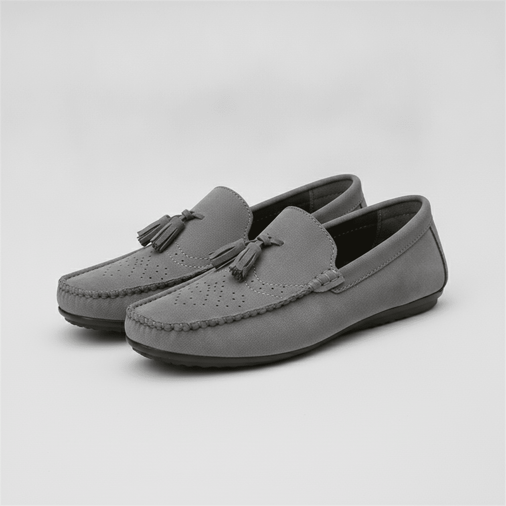 Men's Gray Suede Tassel Driving Loafers - Bennevi
