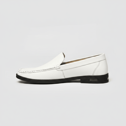 Men's White Leather Slip-On Loafers with Black Sole - Bennevi